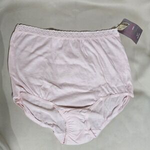 Vintage Myonne Pink Cotton High‎ Waist Brief Panties Lace Trim Size 7 NWT USA